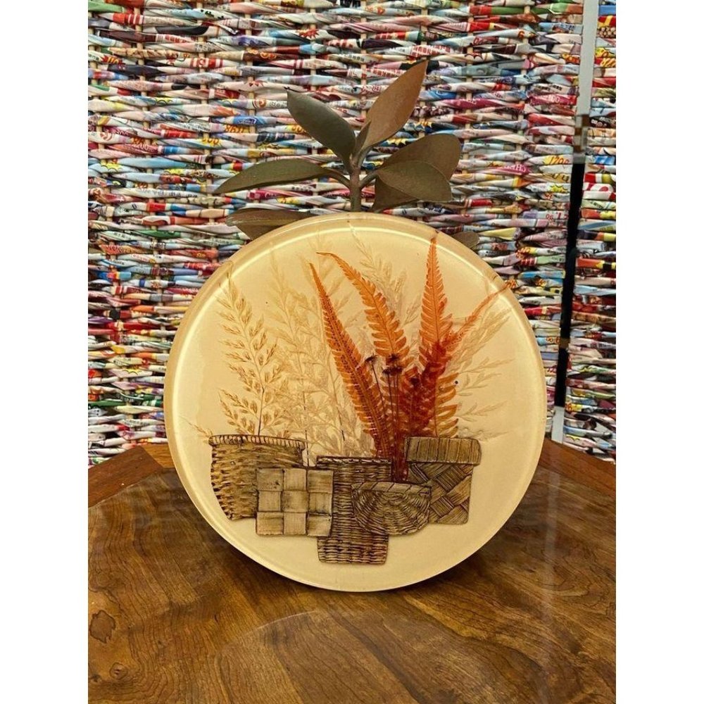 Vintage Pink Pressed Fern Plant Woven Basket Plant